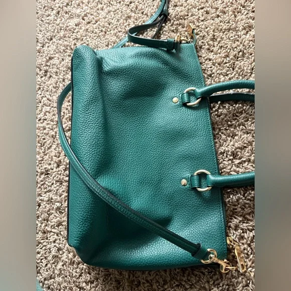 Coach Mini Emma Satchel Purse Handbag / Slim Wallet Set In Rare Jade Green Color - Picture 12 of 16